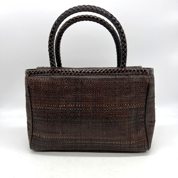 Jimmy Choo Handbag Top Handle Snakeskin Leather Brown Raffia - Picture 4 of 15